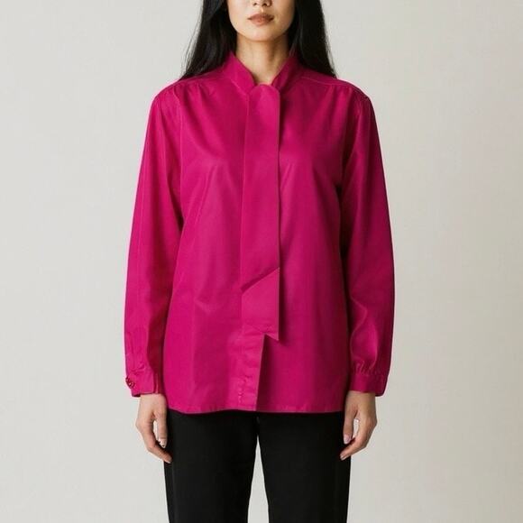 Vintage Sears Magenta Secretary Blouse – 80s / Geek-Core / Tie Neck Top - Picture 1 of 7